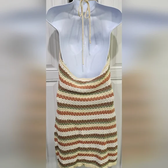 Promesa Crochet Multi Color Striped Halter Mini Dress Women's Large - Picture 5 of 7